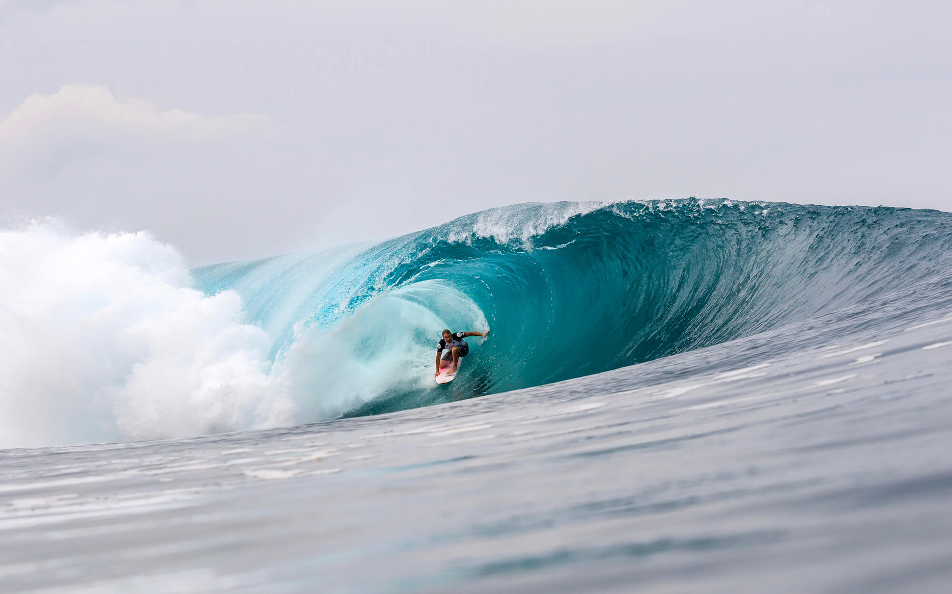 Jamie O’Brien was a last minute entry to the event — and managed a perfect ten in the final, but was beaten by Josh in the dying minutes. “I’ve lost a few times in the last five minutes, sometimes in the last ten seconds, you never know until it’s over,” said O’Brien. “Really stoked I got that 10 in the Final, but I’m stoked for Josh.” Photos: Jeremiah Klein Volcom Pro 2018